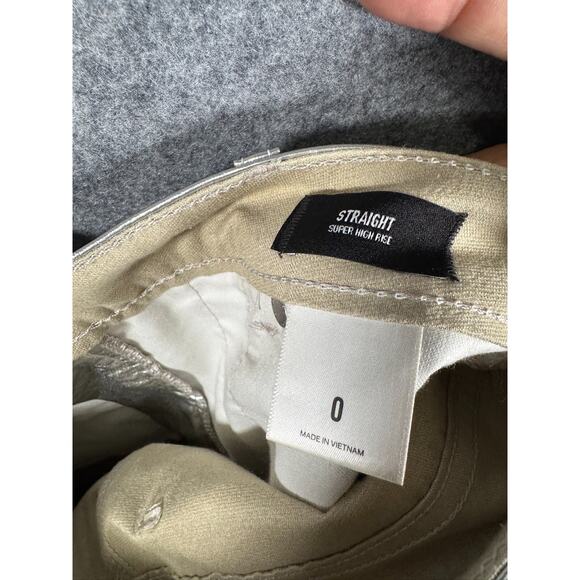 Express Pants Women 0 Metallic Silver Super High Rise Straight Cut Off - Picture 7 of 9